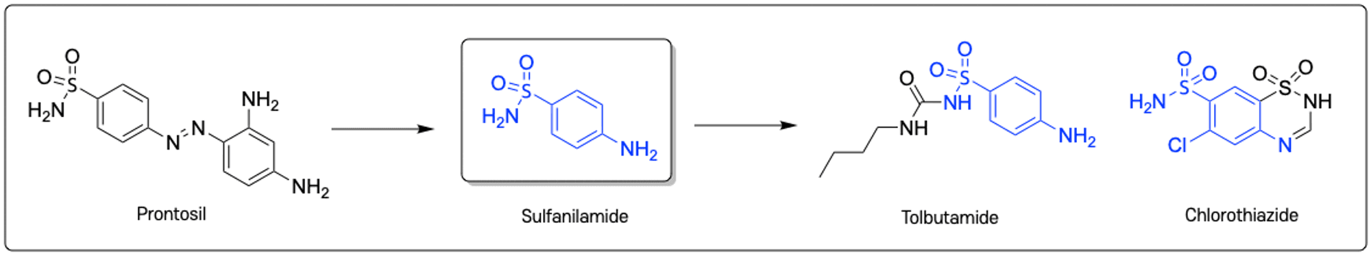 prontosil-sulfanilamide-tolbutamide-chlorothiazide